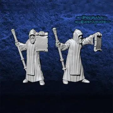 Unpainted 28mm 3D-printed Orthodox priest Joseph Volotsky raising scripture — tabletop miniatures for historical wargaming, D&D & Pathfinder
