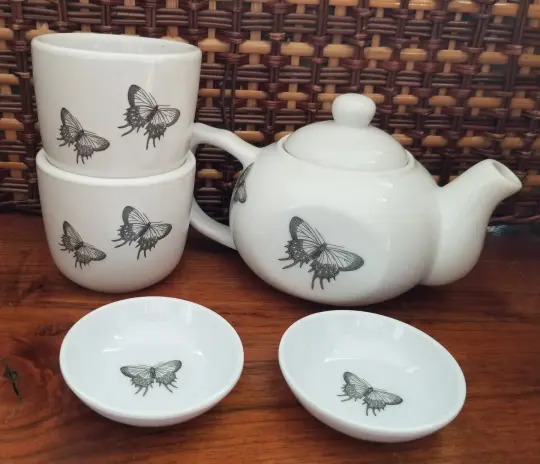 New insect collection! Black & white butterflies tea set