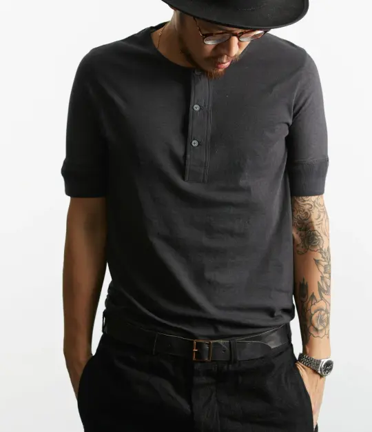103 Loopwheeled Maco-Imit Short Sleeve Henley