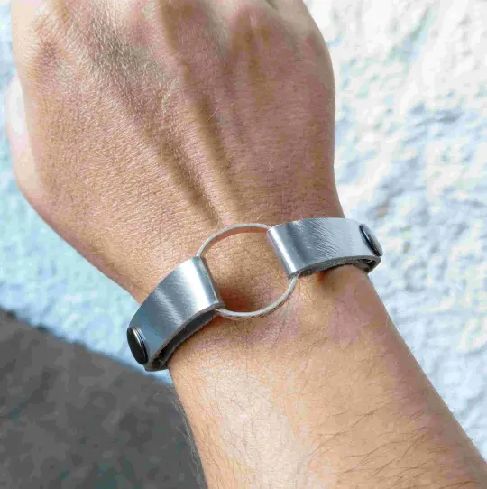 Minimalist Muted Silver Leather Ring Holder Bracelet