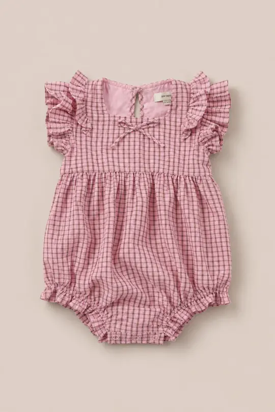 Baby Ana Romper in Pink & Brown Gingham