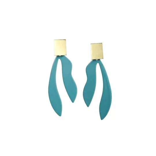 Palm Earrings in Vintage Teal and Brass