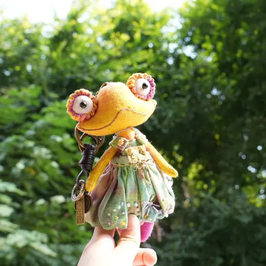 Handmade Frog Bag Charm & Art Doll