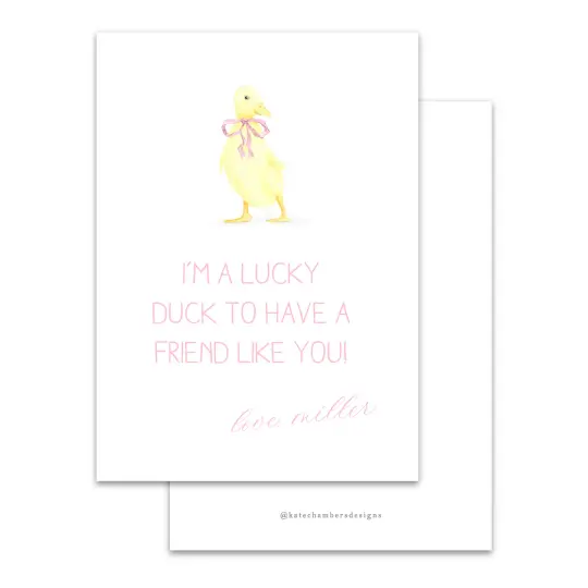 Pink Watercolor Bow Lucky Duck Valentine's Day Card