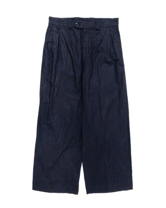 ts(s) 3 Tuck Baggy Pants Stripe Cotton/Wool Stretch Cloth Navy