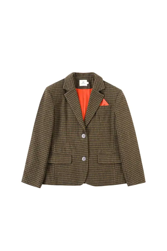 Unisex Matilda's Dad Moss Plaid Wool Blend Blazer