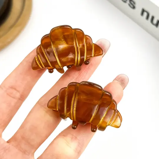 Mini Croissant Hair Claw Clips (2pk), Acetate Food-Themed Hair Clip