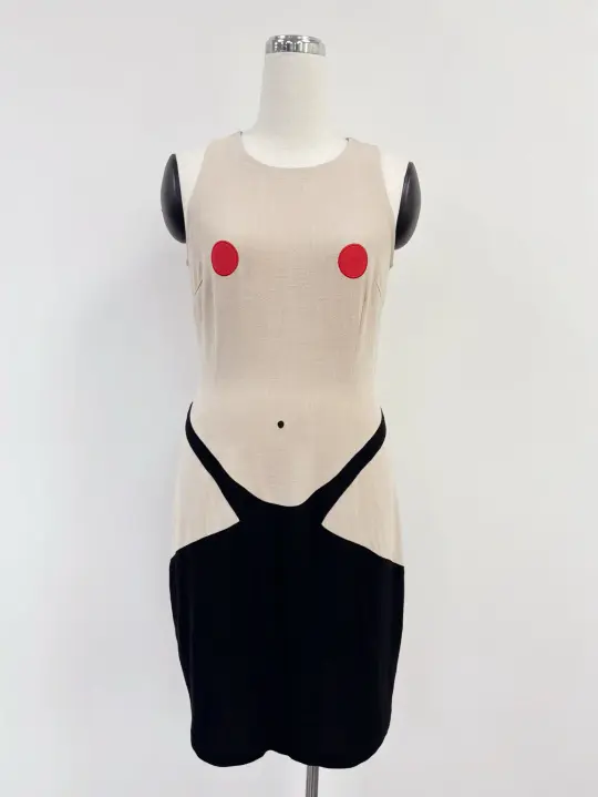 SAMPLE #431 - S Topless Soft Linen Midi Dress - Nude / Black