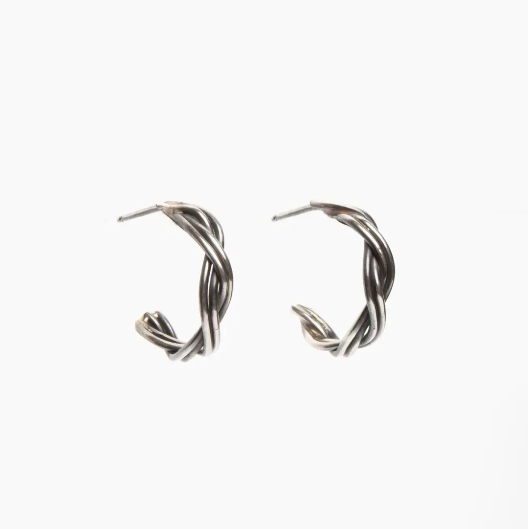 Four Strand Braided Sterling Silver Hoop Earrings