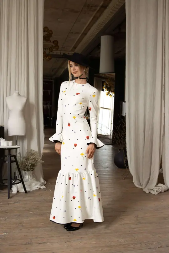 Floral Long Sleeve Maxi Dress in White | Dancing Romance