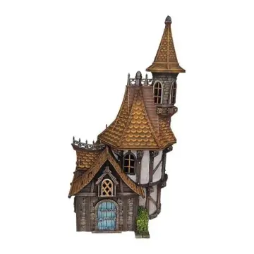 Spire Roof House 28mm 3D printed medieval fantasy town terrain, painted example, front view