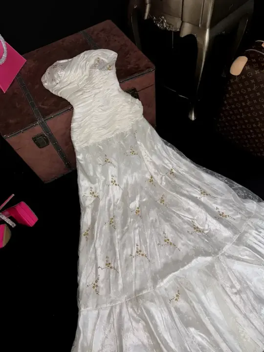 White strapless fitted long ball gown R7028