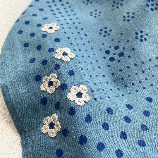 Embroidered Silk Bandana | Dot - Indigo
