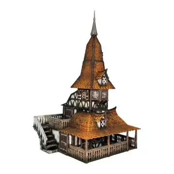 Copperhelm House 28mm 3D printed medieval fantasy town terrain, painted example, three-quarter view