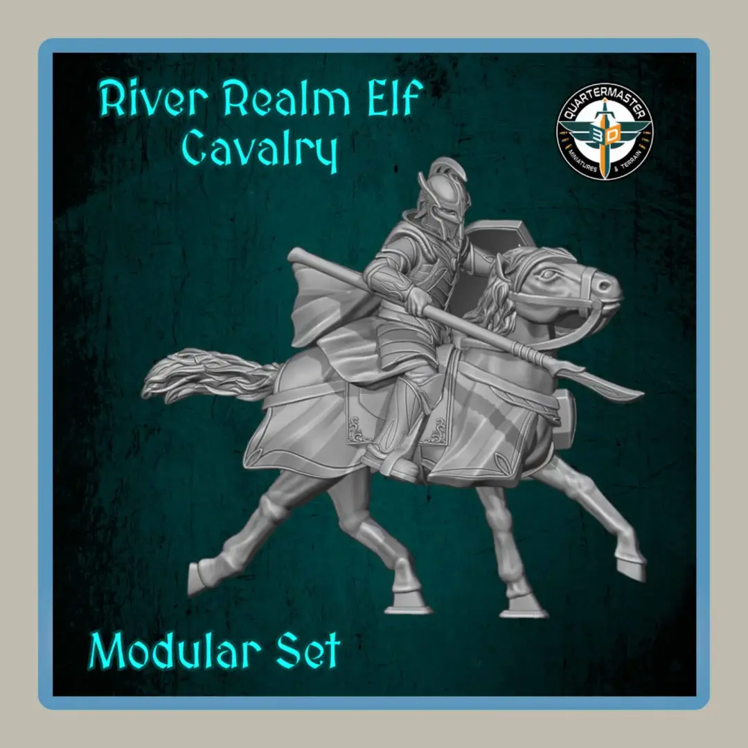Render of 28mm miniature elf cavalry