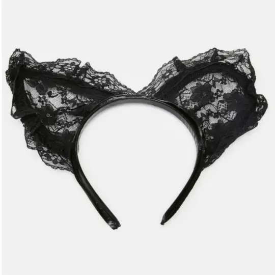 Starline x DK Lacey Cat Ears Headband in Black Floral Lace