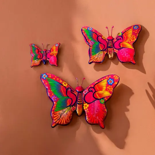 Hand-Painted Xalitla Butterfly Set of 3 Wall Decor