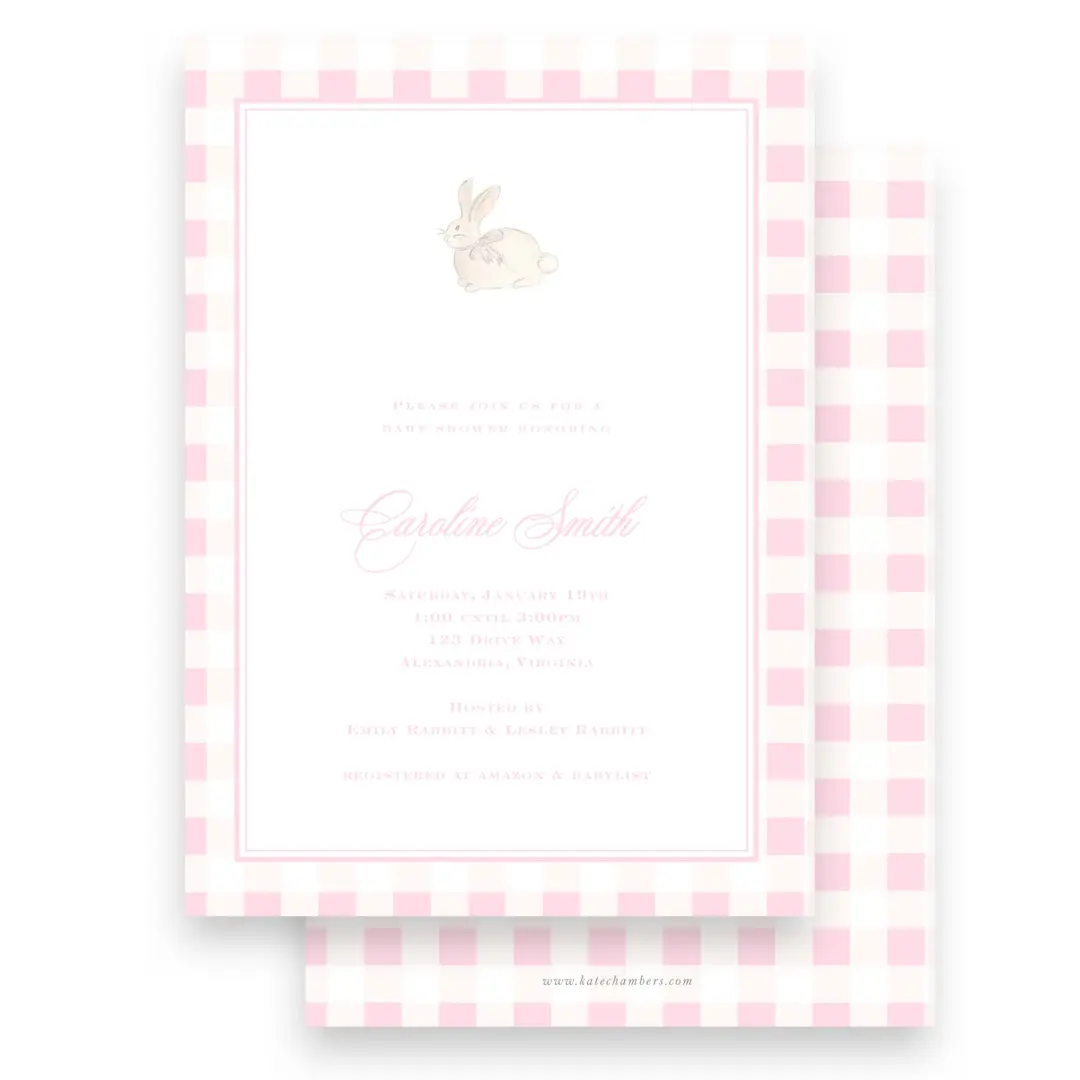 Pink Watercolor Bunny with bow Girls Baby Shower Invitation