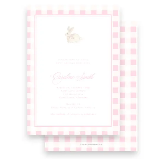 Pink Watercolor Bunny with bow Girls Baby Shower Invitation