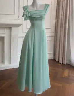 Elegant Mint Green A-Line Square Long Women Dress with Bow-knot Professional Dress Evening Dress RS075