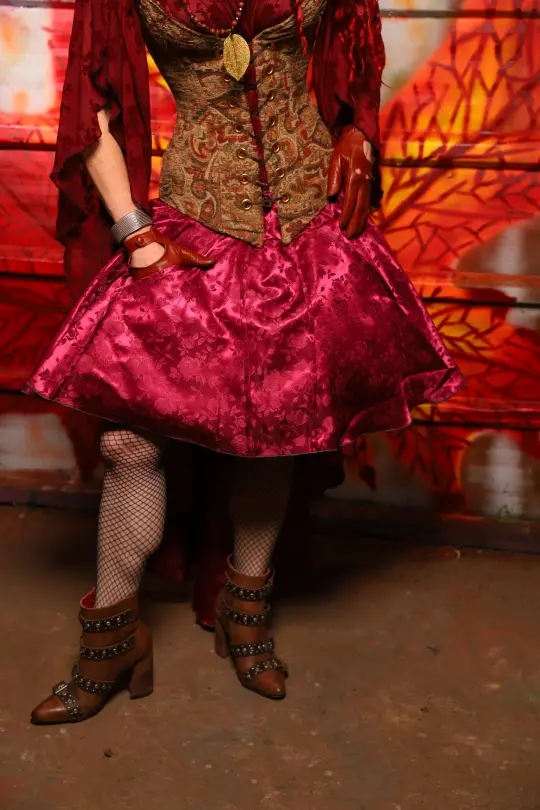 Apron Skirt in Merlot Rose Satin - The Sensual Solstice Collection