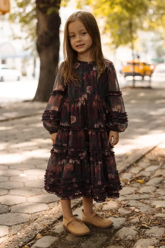 Mini Geneva Dress in Aubergine Resplendent Bloom