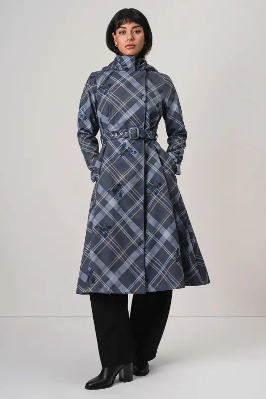 Double Breasted Women's Coat with Front Pleats in Blue | Duchess in Blue