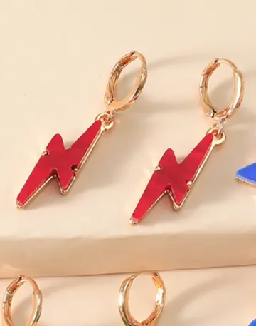 Red Acrylic Lightning Bolt Fashion Earrings