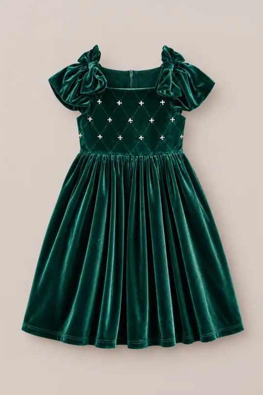 Mini Tiara Dress in Green Velvet