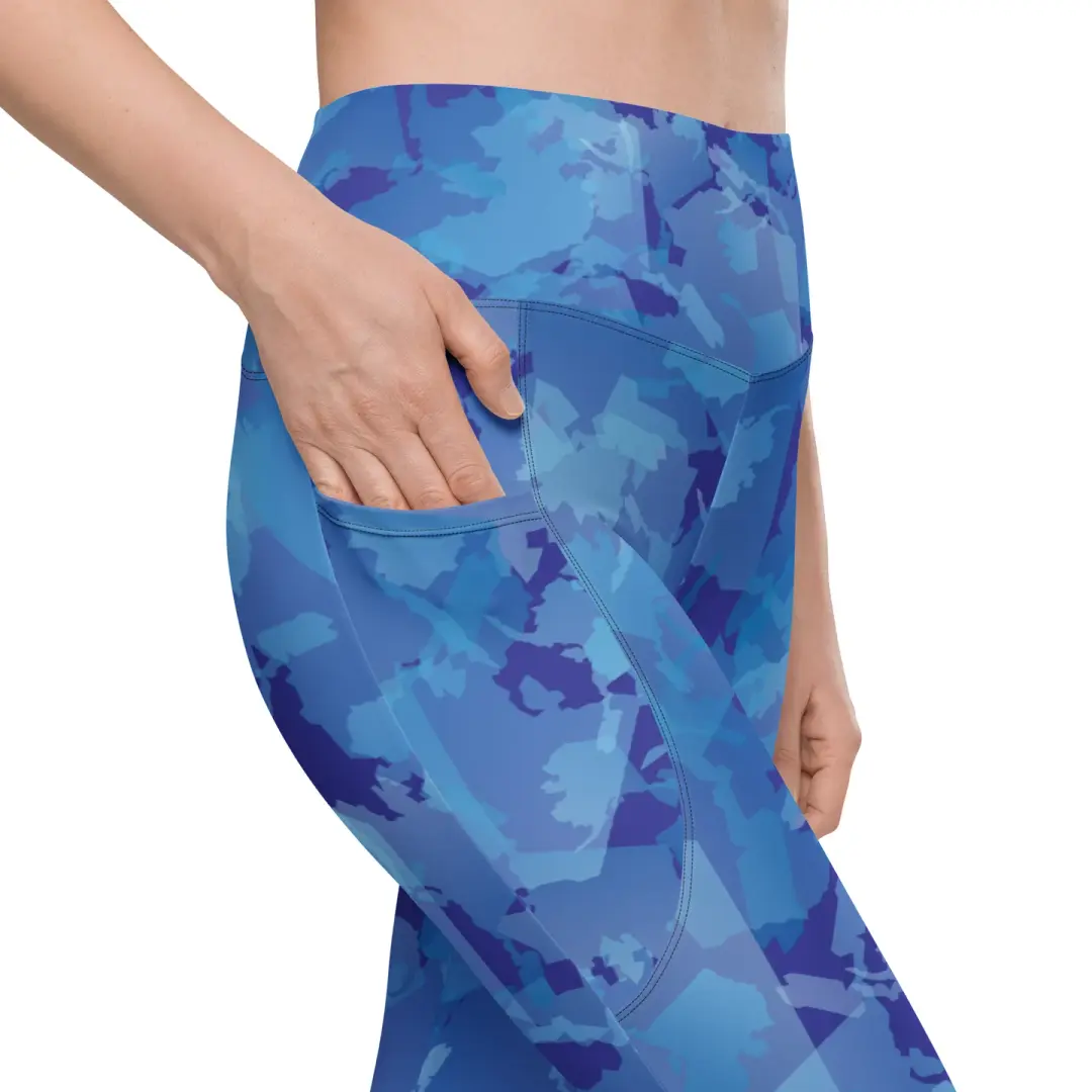 Pocketed, High Waist AK Pattern Leggings - Sky Blue