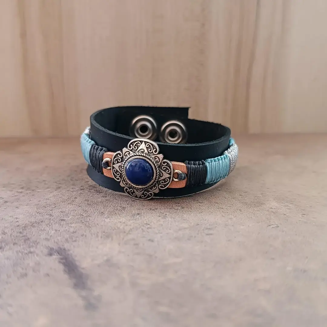 OOAK Lapis Lazuli Star Statement Cuff | Asymmetrical Hand-Cast Leather Bracelet