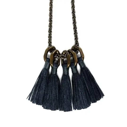 Silk Tassel Necklace - Charcoal