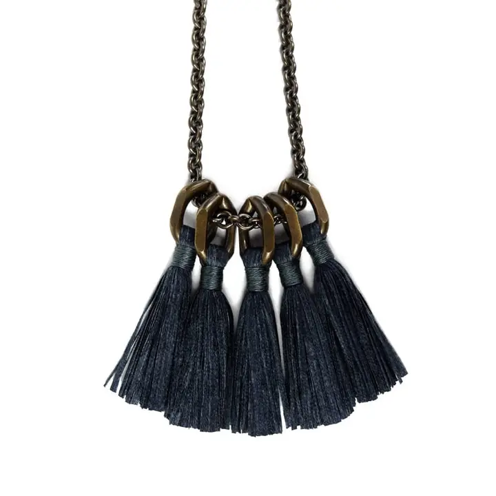Silk Tassel Necklace - Charcoal