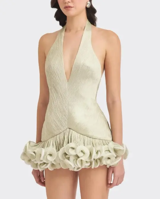 Silky Satin Pleated Homecoming Dress , High End Ivory Corset Short Prom Dress RS1781