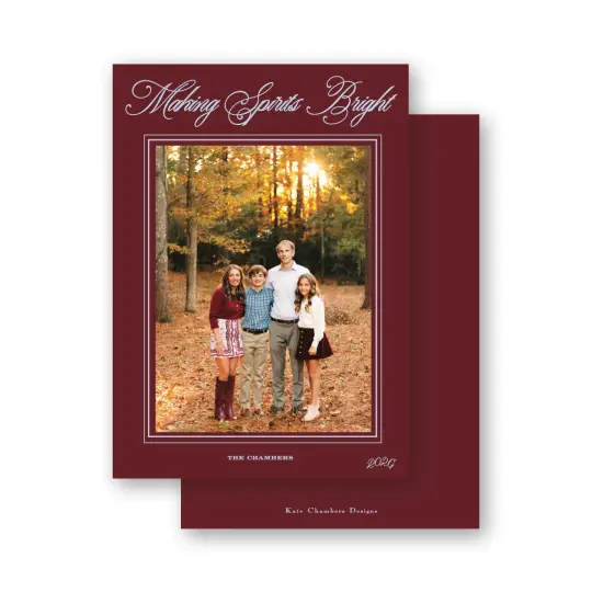 Baby Blue and burgundy "Making Spirits Bright " Holiday Card