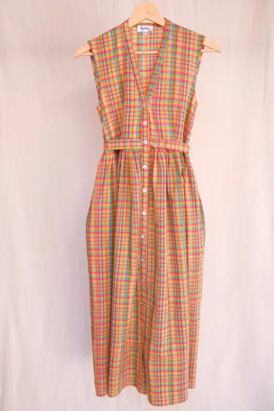 PERLA dress in the yellow candy plaid fabric - XS, XL