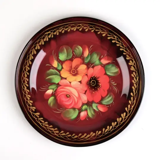 Round Burgundy Zhostovo Tray