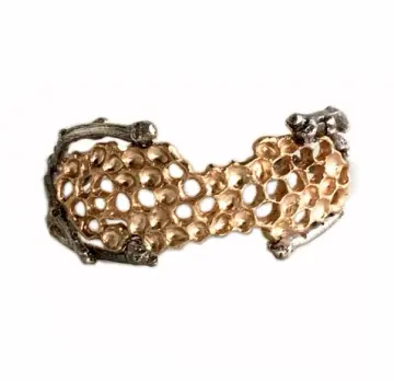 Honeycomb Cuff Bracelet Sterling and Ancient Bronze