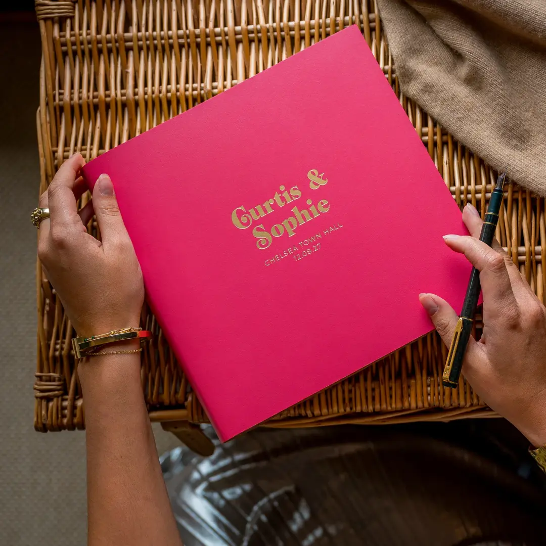Square Leather Guest Book Personalised with a Fabulous Font