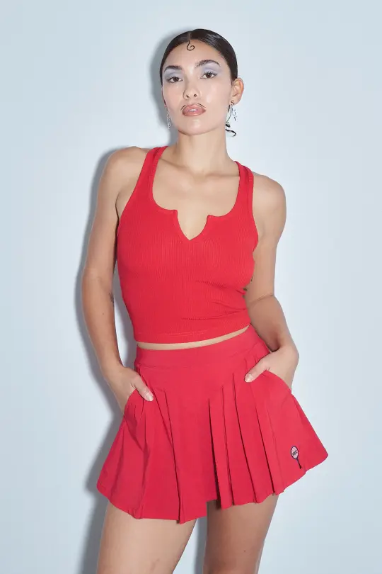 Split Racerback Tencel Rib Tank Maraschino