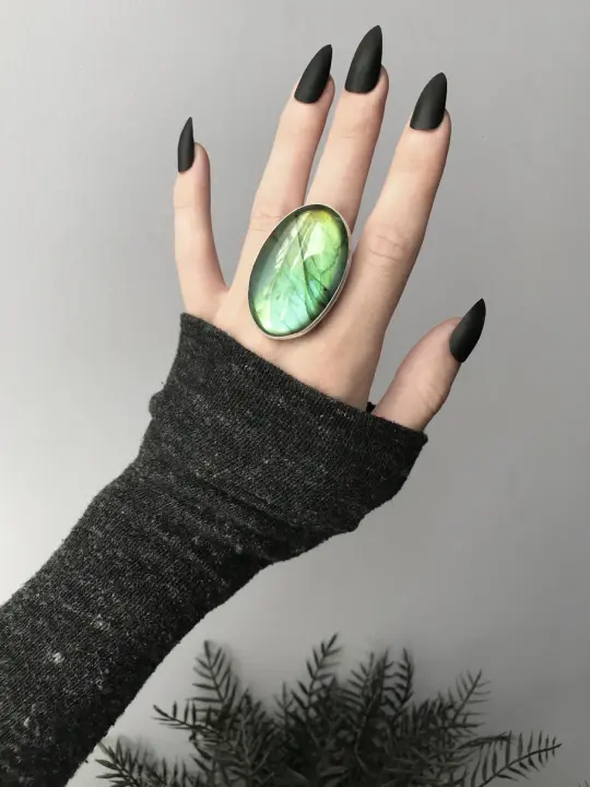 Sea Green Labradorite Statement Ring - Size 10