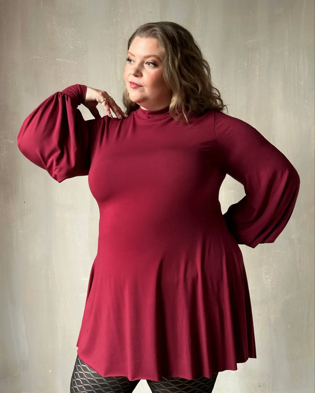 Bishop Sleeve Mini Dress in Blood Red