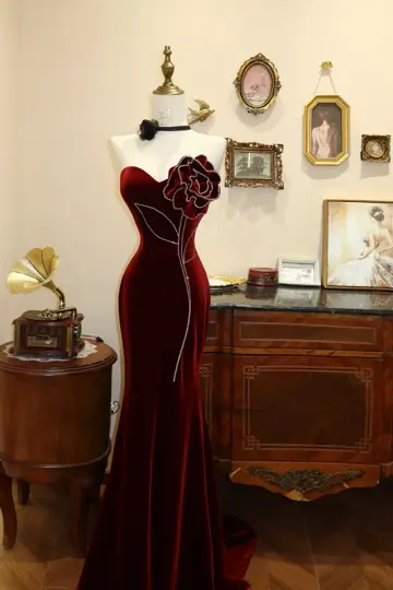 Red strapless fitted long ball gown, bridal dress R7181