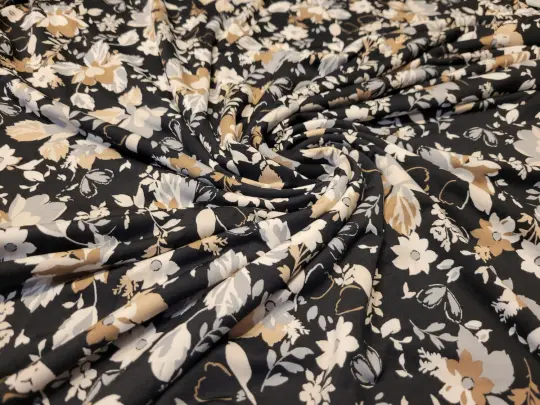 Black Tan Grey Floral Knit - By the Yard
