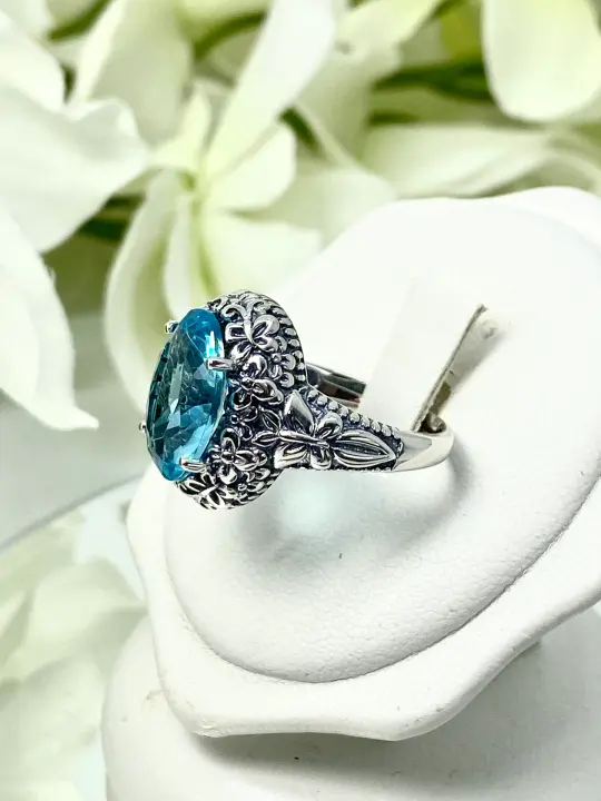 Sky Blue Butterfly Ring, Size 7, Oval Gemstone, Art Nouveau Vintage Ring, D79 - Ready to Ship