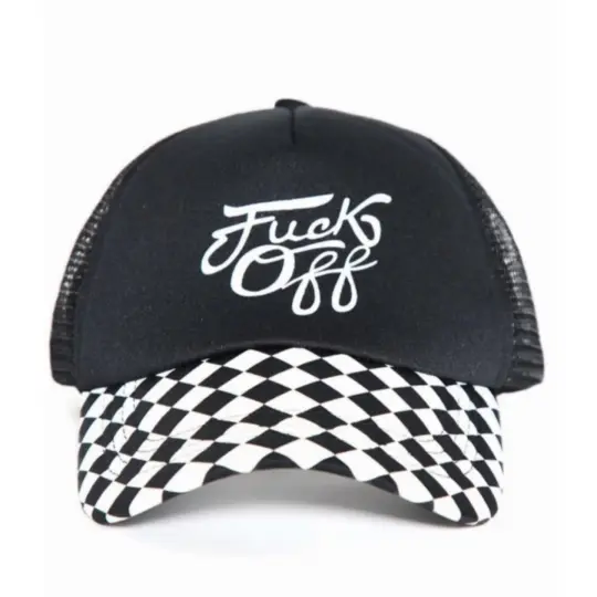 Black & White Trucker Hat with Fuck Off Respectfully Embroidery