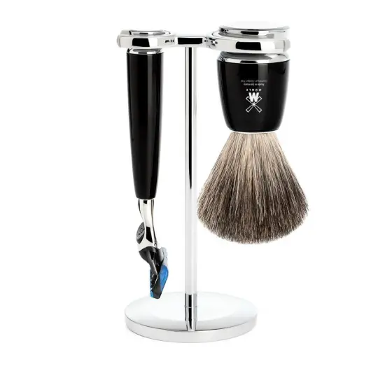 MÜHLE RYTMO 3 Pc. Shaving Set, Pure Badger Brush & Gillette® Fusion™ Razor, Black