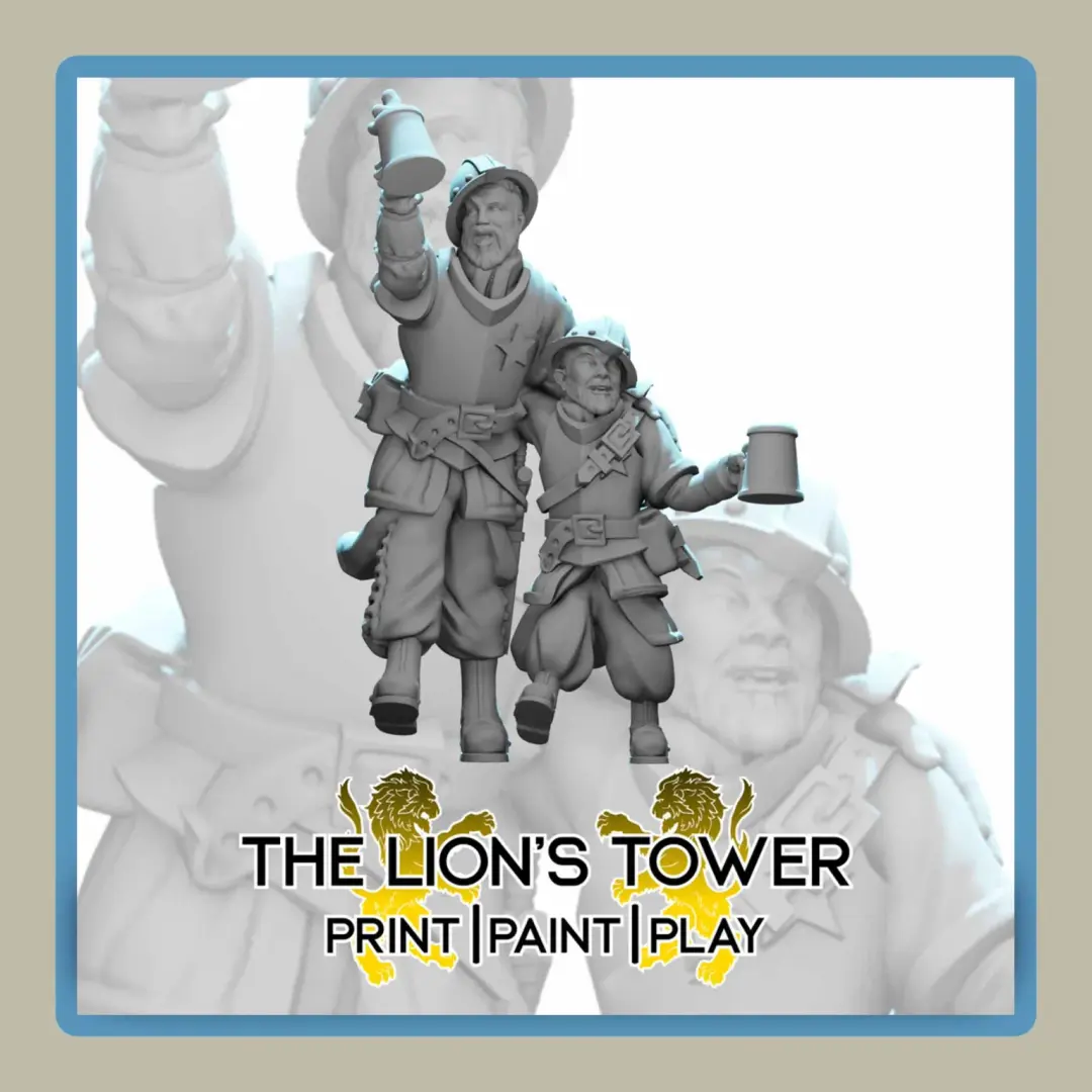 render of 32mm miniature chilling watchmen Spud and Elston
