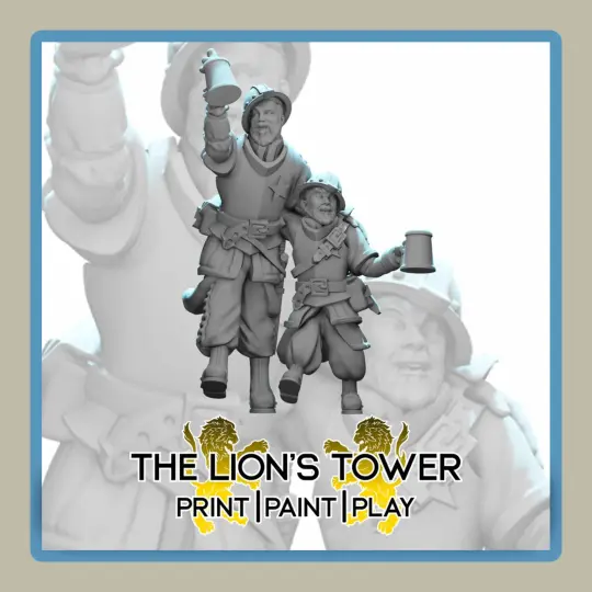 render of 32mm miniature chilling watchmen Spud and Elston