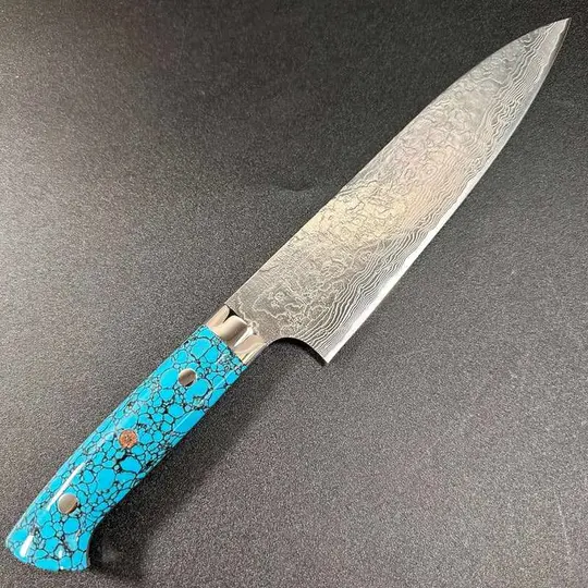 Takeshi Saji SG2 Damond Damascus 210mm Gyuto Turquoise Handle